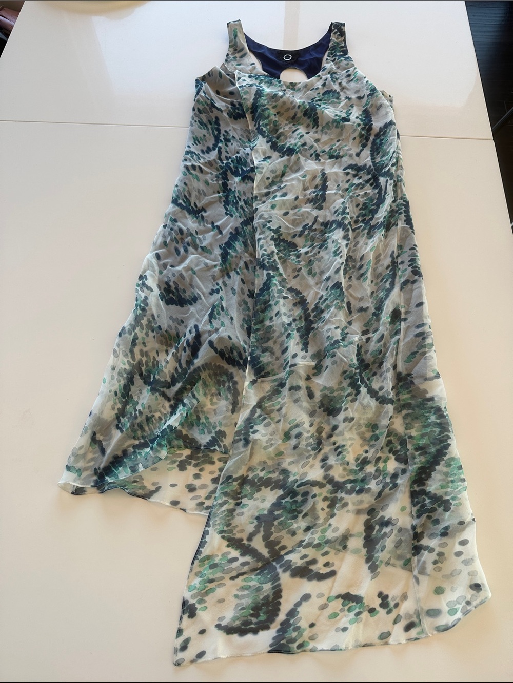 Asymmetrical Green Patterned Sheer Dress